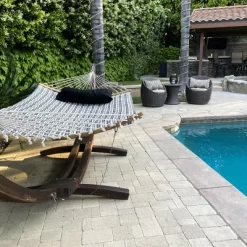 Sunnydaze Decor Sunnydaze Polycotton 2-Person Hammock With Curved Bamboo Foldable Spreader Bars - 450 Lb Weight Capacity - Neutral Stripe -Outdoor Furniture Store GUEST fb1c81e8 0c7a 47e7 ab6b c75054c83812