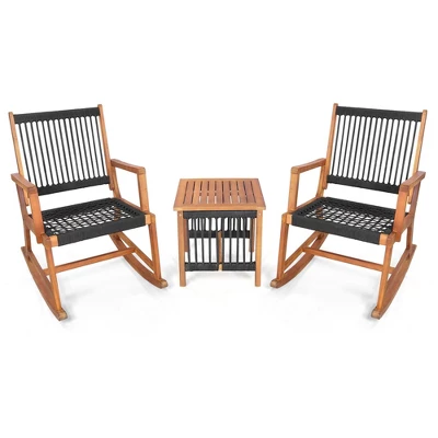 Costway 3pcs Patio Acacia Wood Bistro Table Rocking Chair Set All-Weather Rope Outdoor 11 Costway 3pcs Patio Acacia Wood Bistro Table Rocking Chair Set All-Weather Rope Outdoor - Image 9