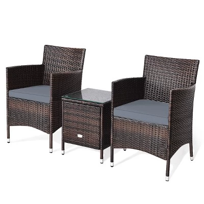 Tangkula 3-Piece Patio Wicker Rattan Furniture Set Conversation Sofa Set W/Coffee Table Grey 9 Tangkula 3-Piece Patio Wicker Rattan Furniture Set Conversation Sofa Set W/Coffee Table Grey - Image 7