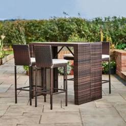 5pc Bar Height Outdoor Dining Set With Acacia Wood Tabletop - Teamson Home