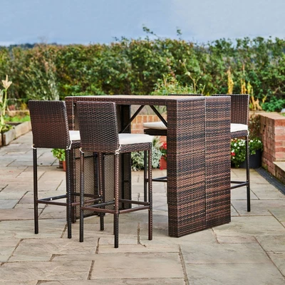 5pc Bar Height Outdoor Dining Set With Acacia Wood Tabletop - Teamson Home 3 5pc Bar Height Outdoor Dining Set With Acacia Wood Tabletop - Teamson Home