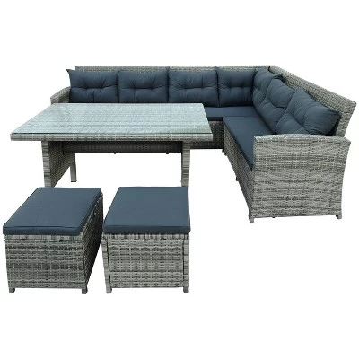 6pc Outdoor Set With Sectional & Glass Table - Gray - WELLFOR 13 6pc Outdoor Set With Sectional & Glass Table - Gray - WELLFOR - Image 11