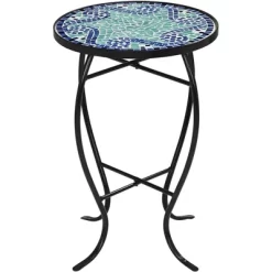 Teal Island Designs Modern Black Round Outdoor Accent Side Table 14" Wide Light Green Mosaic Tabletop For Front Porch Patio House Balcony -Outdoor Furniture Store GUEST fc9789c5 850e 4126 8f21 82f7e8ca39d2