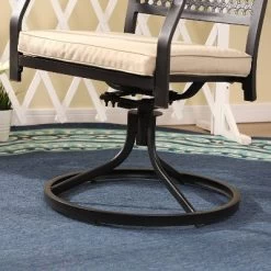 7pc Outdoor Dining Set With Swivel Chairs With Cushions & Faux Wood Table With Umbrella Hole - Captiva Designs -Outdoor Furniture Store GUEST fd07b694 c755 4e8a a466 2091a2d02cf5