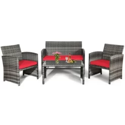 Tangkula 4-Piece Outdoor Patio Furniture Set Rattan Wicker Conversation Sofa Set -Outdoor Furniture Store GUEST fd17fb2d 07ae 4205 8c4f 36381343a3a2