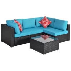 5pc Wicker Patio Sectional Seating Set With Cushions - Espresso/Blue - GODEER 16 5pc Wicker Patio Sectional Seating Set With Cushions - Espresso/Blue - GODEER -Outdoor Furniture Store GUEST fd2d88cb 277d 4a6a 8df5 344d2d080018