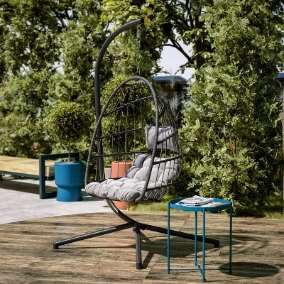 Emma And Oliver Awen Foldable Hanging Egg Chair With Woven Finish, Removable Cushions, And Included Stand For Indoor And Outdoor Use 9 Emma And Oliver Awen Foldable Hanging Egg Chair With Woven Finish, Removable Cushions, And Included Stand For Indoor And Outdoor Use - Image 7