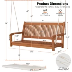 Costway 2-Person Hanging Porch Swing Wood Bench With Cushion Curved Back Outdoor Natural -Outdoor Furniture Store GUEST fd9e0081 f4f7 4fec b8d0 b056e19f0977