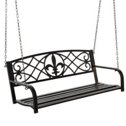 Outsunny Steel Hanging Porch Swing, Fleur-de-Lis Design Outdoor Swing Seat Bench With Chains For The Yard, Deck, & Backyard, 485 LBS Weight Capacity -Outdoor Furniture Store GUEST fdbc8866 4b66 4e8d a2f0 851ce13946bf
