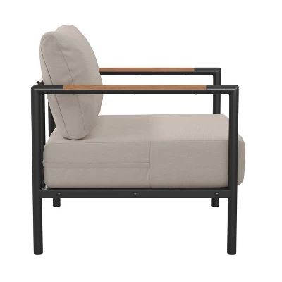 Emma And Oliver Aluminum Frame Patio Chair With Teak Arm Accents And Plush Cushions 9 Emma And Oliver Aluminum Frame Patio Chair With Teak Arm Accents And Plush Cushions - Image 7