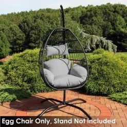 Sunnydaze Decor Sunnydaze Outdoor Resin Wicker Delaney Hanging Basket Egg Chair Swing With Cushions And Headrest - Gray - 2pc -Outdoor Furniture Store GUEST fe46c2c1 57ae 4c4a 84f0 5f2e2297cbb4