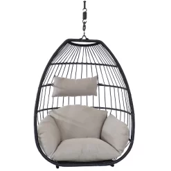 Sunnydaze Decor Sunnydaze Outdoor Resin Wicker Patio Oliver Lounge Hanging Basket Egg Chair Swing With Cushions And Headrest - Gray - 2pc -Outdoor Furniture Store GUEST fe4bda3e 401d 41fb a369 8410b1b83c70