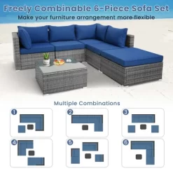 Costway 6PCS Patio Wicker Furniture Set Cushioned Sectional Sofa Coffee Table Navy Deck -Outdoor Furniture Store GUEST fee07193 89ba 4608 a6be bcdec915ccbc