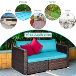Costway 4PCS Patio Rattan Corner Sofa With Blue Cushion -Outdoor Furniture Store GUEST fef676c1 fa09 4bf7 a266 342d1c028231
