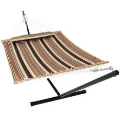Sunnydaze Decor Sunnydaze Outdoor 2-Person Double Polyester Quilted Hammock With Wood Spreader Bar And 12ft Black Steel Stand -Outdoor Furniture Store GUEST ff3f0fd9 bad1 49ca 92b1 a25e532e5574