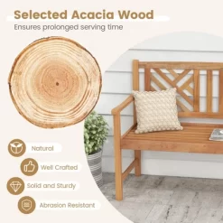 Costway Patio Acacia Wood 2-Person Slatted Bench Outdoor Loveseat Chair Garden Natural -Outdoor Furniture Store GUEST ff9a2353 6fae 4739 9faa 6d67a7756db3