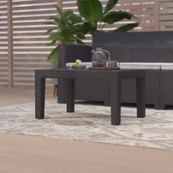 Merrick Lane Outdoor Coffee Table Faux Rattan Wicker Pattern Resin All-Weather Patio Coffee Table With Wood Plank Top Design -Outdoor Furniture Store GUEST fff41ab3 8278 4942 9ae7 2091d3313f23